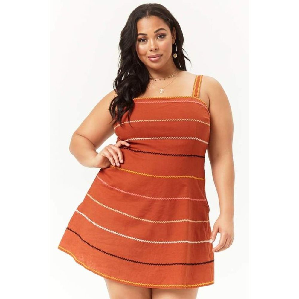 Forever 21 Plus NWT Woven Mini Dress In Amber Multi Chevron Sleeveless F…
